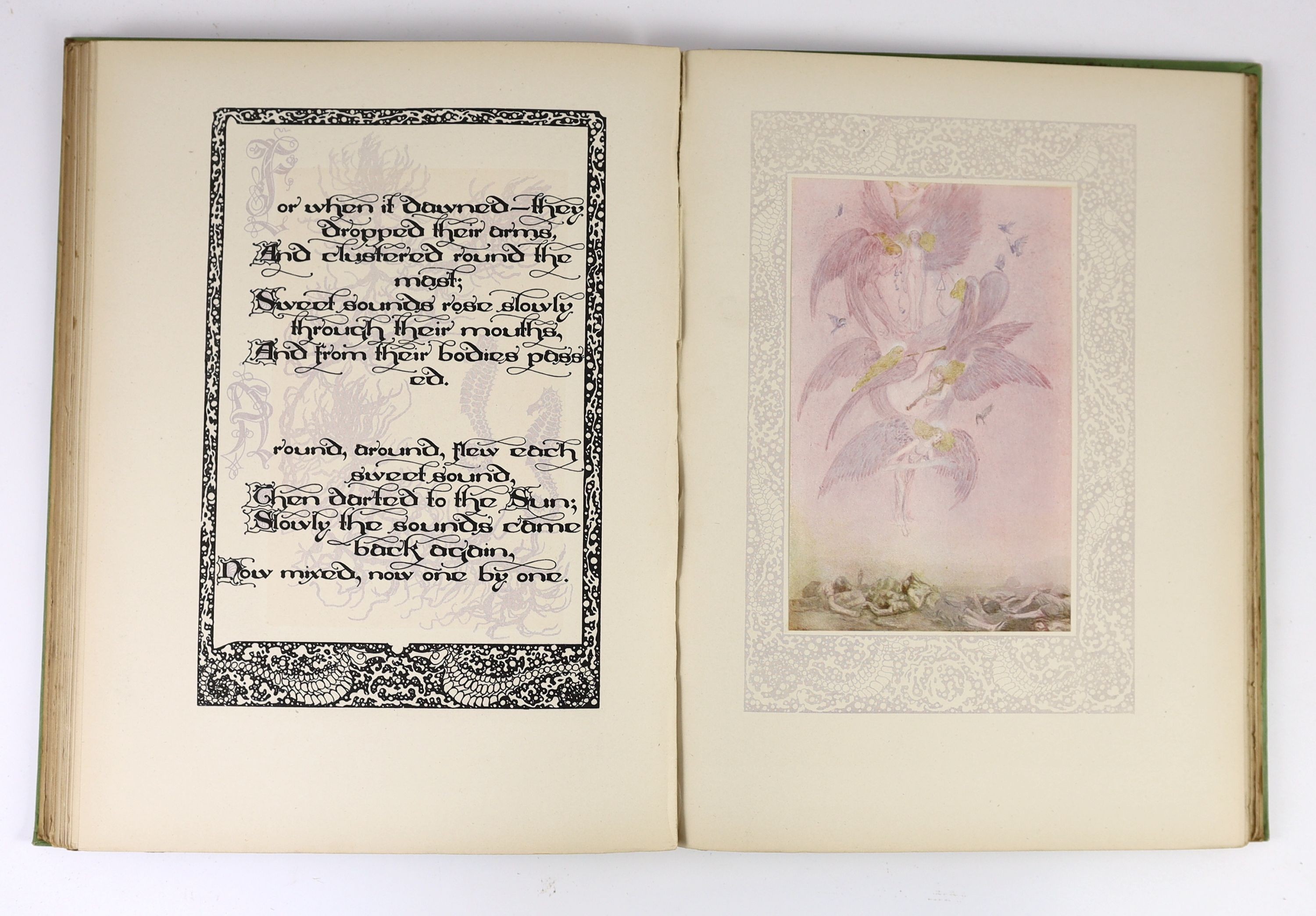 Coleridge, Samuel Taylor. The Rime of the Ancient Mariner.....coloured and decorated half title, coloured pictorial/decorated title, 20 coloured plates by Willy Pogany, mounted within coloured and decorative surrounds, o